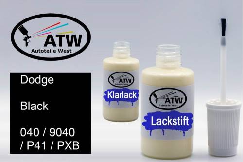 Dodge, Black, 040 / 9040 / P41 / PXB: 20ml Lackstift + 20ml Klarlack - Set, von ATW Autoteile West.